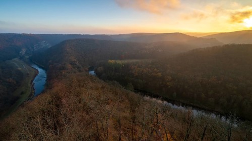 Sunrise, morning mood, autumn landscape, river loop, river Thaya, Thaya Valley National Park, Lower