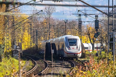 Intercity Express ICE. Open-route passenger train in the Stuttgart North Station area. Arched