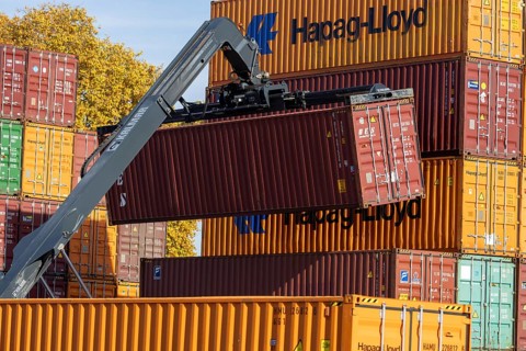 Shipping containers in the port of Mannheim. The port of Mannheim is considered one of the most