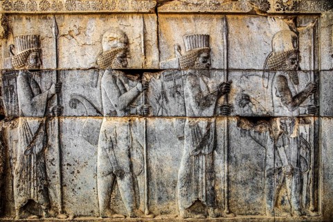 Relief detail of the delegation of peoples bringing gifts to Darius on the stairs of the Apadana