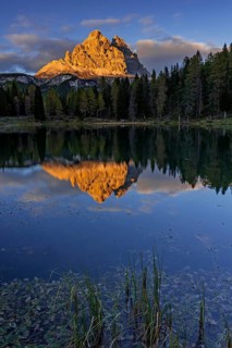 Mountain lake, mountains, reflection, sunny, evening light, Lake Antorno, Lake Antorno, Three