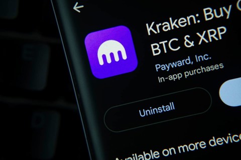 Dhaka, Bangladesh- 27 July 2025: Kraken app from Google Playstore is displayed on a smartphone