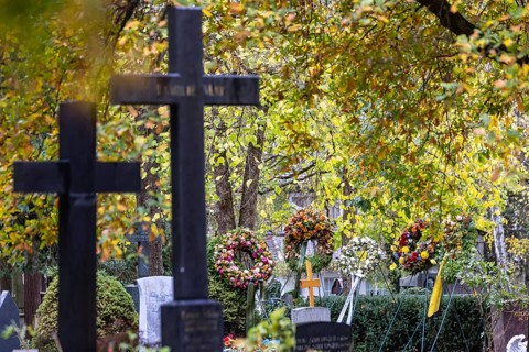 Pragfriedhof Stuttgart in autumn. November is traditionally a time for Christians to visit their