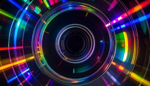 Abstract background of slightly unfocused multicolored glass lenses spinning and rotating,