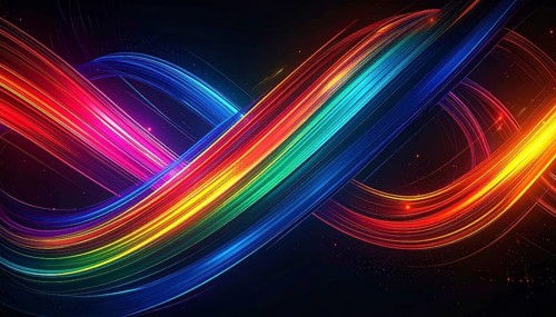 Abstract digital art featuring vibrant, intersecting neon lines creating a geometric pattern,