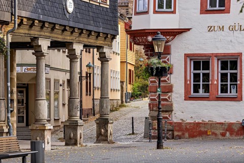 Historic old town with half-timbered houses, cobbled streets and autumnal atmosphere, the old town