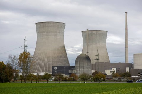 Demolition of the 160m high cooling towers of the disused Gundremmingen nuclear power plant (AKW