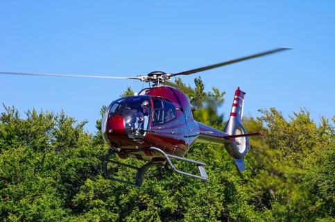 A Eurocopter EC 120B Colibri helicopter, D-HALX registration, during a flight demonstration as part