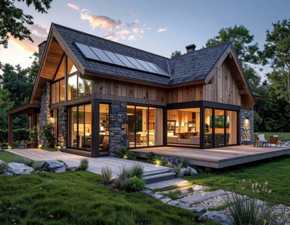 Modern Extension on a Traditional Cottage with Glass and Wood Architecture, green garden with