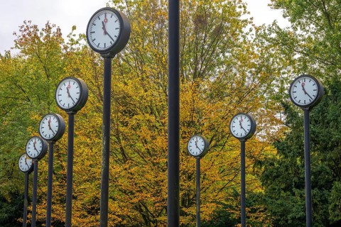 The art installation Zeitfeld in Volksgarten Park in Düsseldorf-Oberbilk, a total of 24 station
