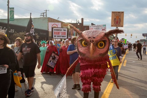 Detroit, Michigan USA - 18 October 2025 - A large crowd gathered for a 'No Kings' rally, protesting