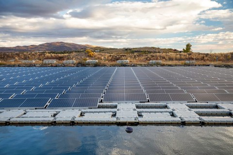 Park City, Utah - Floating solar panels provide power for Mountain Regional Water. The solar array