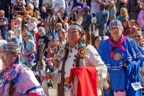 Detroit, Michigan USA - 13 October 2025 - On Indigenous People's Day, Native American tribes held a