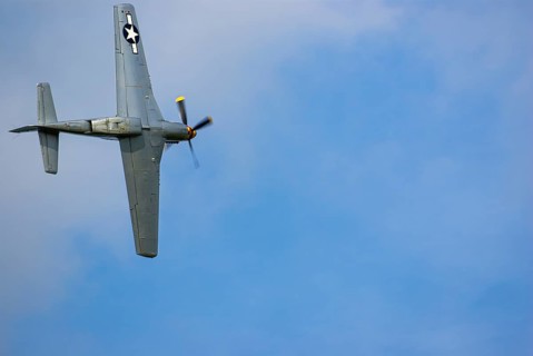 A North American P-51 Mustang of the flying group Flying Bulls, the Nooky Booky IV during an air