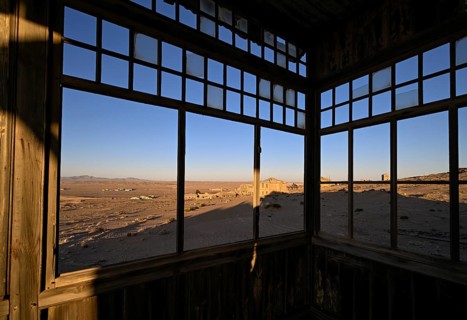View from a former dwelling house into the desert, Kolmanskop, restricted diamond area, Karas