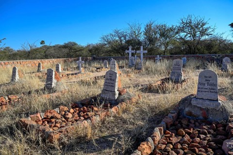 Graves at the German military cemetery at Waterberg, Otjozondjupa region, Namibia