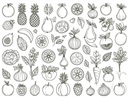 Spring and summer fruit and vegetable element set, vector illustration, AI generated