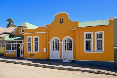 Colonial house facade in the Bergstraße, Lüderitz, Karas region, Namibia