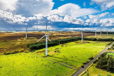 Wind Farm from a drone in southeast Scotland, UK