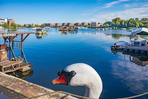 Lake Rummelsburg on the Stralau peninsula in Berlin, Germany