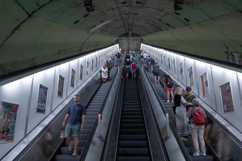 Escalators in the underground, Munich, Bavaria, Germany