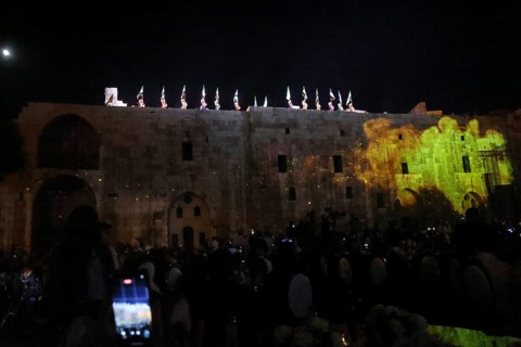 The inauguration of the Syrian Development Fund at Damascus Citadel featured light shows and stage