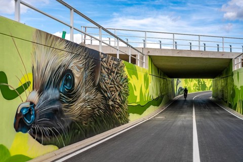 New bicycle tunnel at the junction of the B51 and Warendorfer Straße, in Münster, a bicycle and