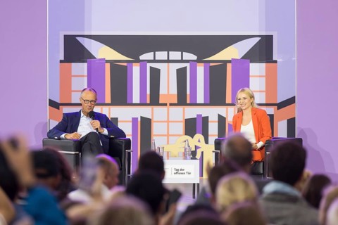 Friedrich Merz (CDU, Chancellor of the Federal Republic of Germany) during a stage talk at the Open