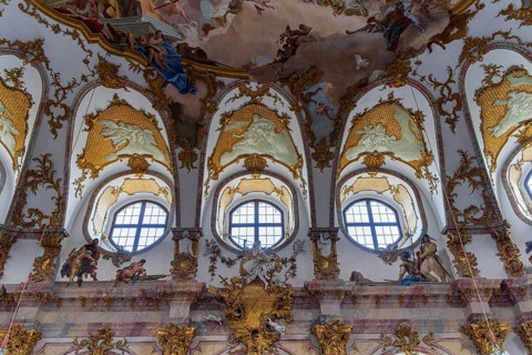 Interior design and exhibition rooms in the Würzburg Residence, imposing 18th century palace with