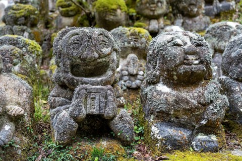 Rakan statues at Otagi Nenbutsuji Temple, stone, moss-covered, Ukyo-ku, Kyoto, Kyoto Prefecture,