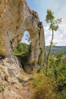 Teufelstorffelsen, Jura rock, gate-like breakthrough, stairs, natural monument between Gammertingen