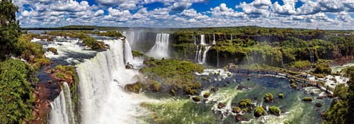Breathtaking panoramic view over an expansive waterfall landscape and dense forest, The Iguazu