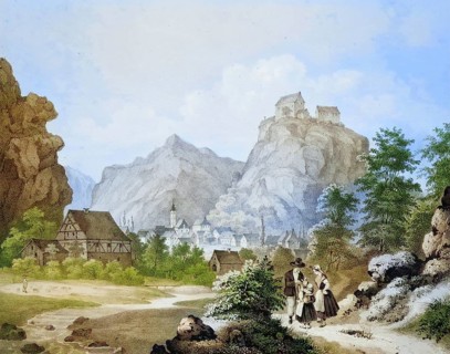 Castle and town of Pottenstein, climatic health resort, Franconian Switzerland, around 1850,