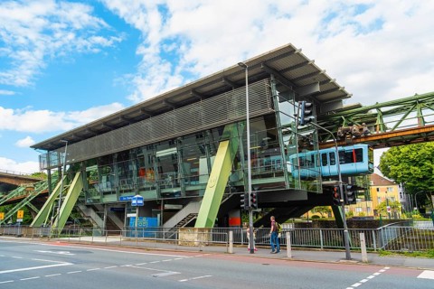 The Wuppertal suspension railway near the Zoo Stadion stop, Wuppertal, Germany