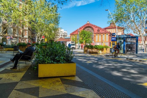 Superblock or Superilla in the Sant Antoni neighbourhood, a heavily car-restricted area of the city