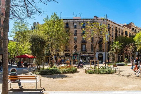 Superblock or Superilla in the Eixample neighbourhood, a highly restricted area of the city in