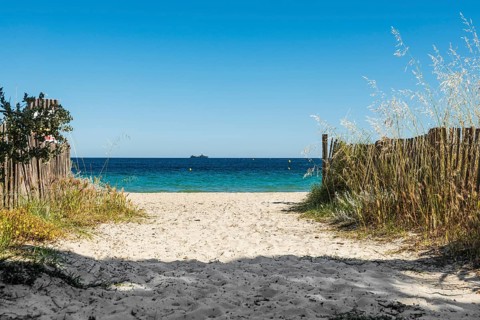 Sandy beach beach, Plage de Tahiti, Saint Tropez, Var, French Riviera, Provence-Alpes-Cote d'Azur,