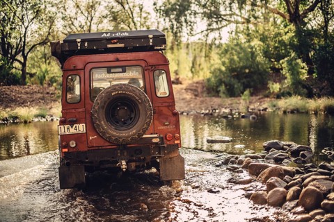 Landrover Defender four-wheel drive vehicle in the Australian outback