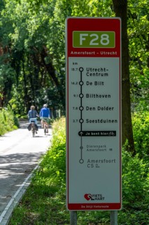 Long-distance cycle path F28, so-called Doorfietsroute, through cycle path, in the province of