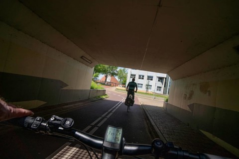 Roundabout in the Dutch city of Houten, the lanes for cars and bicycles are separated, the cycle