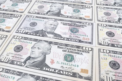 US dollar notes, 10 dollars, 50 dollars, banknotes