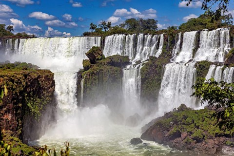 Majestic waterfalls and cliffs in a tropical landscape, The Iguazu Falls between Argentina and