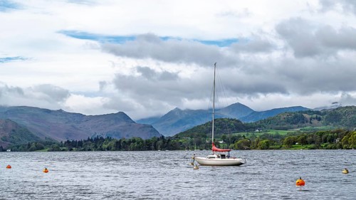 Boats on Ullswater Lake, Pooley Bridge, Lake District National Park, Cumbria, England, United