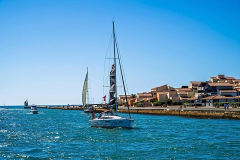 Boats on canal in Capbreton, Landes, Nouvelle-Aquitaine, France