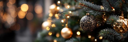 Christmas Tree With Baubles, holiday season and holiday greetings. Happy family time, AI generated