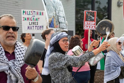 Detroit, Michigan USA - 26 July 2025 - Protesters rally at Eastern Market, banging empty pots to