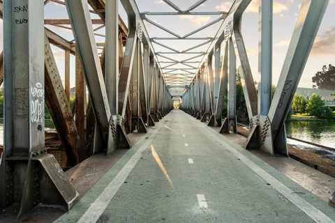 The old railway bridge being converted into the Fiesta Bridge over the Váh River, Capital of