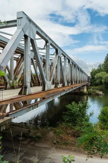 The old railway bridge being converted into the Fiesta Bridge over the Váh River, Capital of