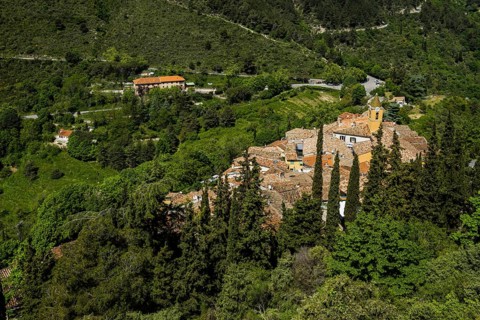 Picturesque mountain village overlooking the sea, Sainte-Agnès, near Menton, Cote d'Azur,