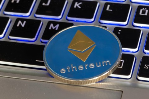 Close-up of a symbolic Ethereum coin